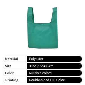 กระเป๋าโท้ทสีเขียวทำจากโพลีเอสเตอร์ ของขวัญส่งเสริมการขาย กันน้ำ สายรัดแบบเชือก ใช้ซ้ำได้ สำหรับสุภาพสตรี - Product Image 4