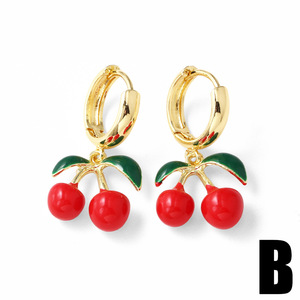 Orecchini di gioielli estivi di moda donna stile nuovo in ottone placcato oro gocciolamento frutta fragola ciliegia orecchini a cerchio - Product Image 5