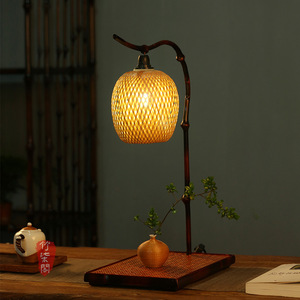 Zhuqige Chinese Style Bamboo Woven Table Lamp E27 Led Light Source For Living Room Bedroom Zen Decor - Product Image 1