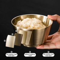 Bol en acier inoxydable à double paroi isolé, design en sergé à pied haut, résistant à la chaleur et aux ondulations, idéal pour les repas de kimchi et de riz des enfants