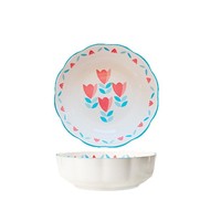 Bol à salade de fruits en céramique à quatre couleurs, motif floral, décoration sous glaçure, vaisselle élégante, bol à œufs à la vapeur, usage domestique