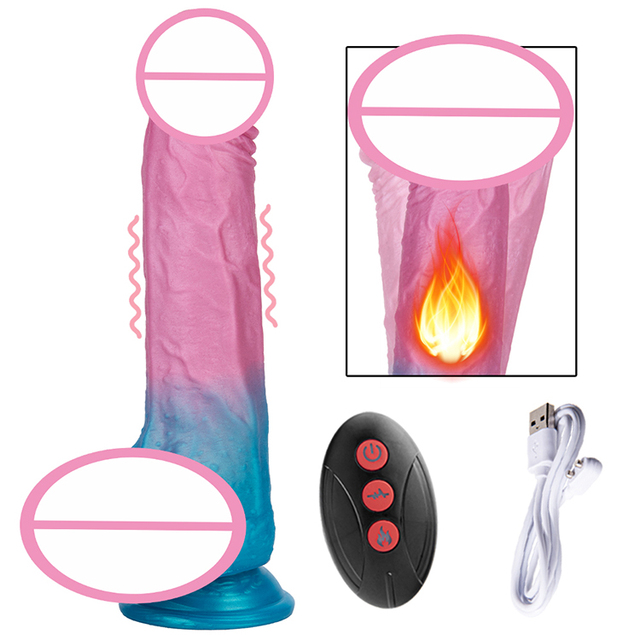 Realistic Vibrator with Remote Controlled Thrusting Intelligent Heating for G Spot Arousal Waterproof Rechargeable Equipment