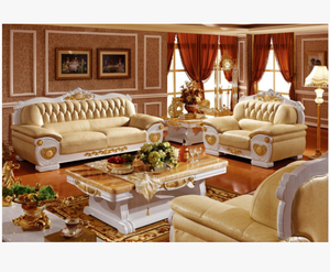 Ensemble de canapés sectionnels en bois massif, canapé en cuir classique, meubles de luxe pour salon, villa, maison, appartement, bureau - Product Image 1