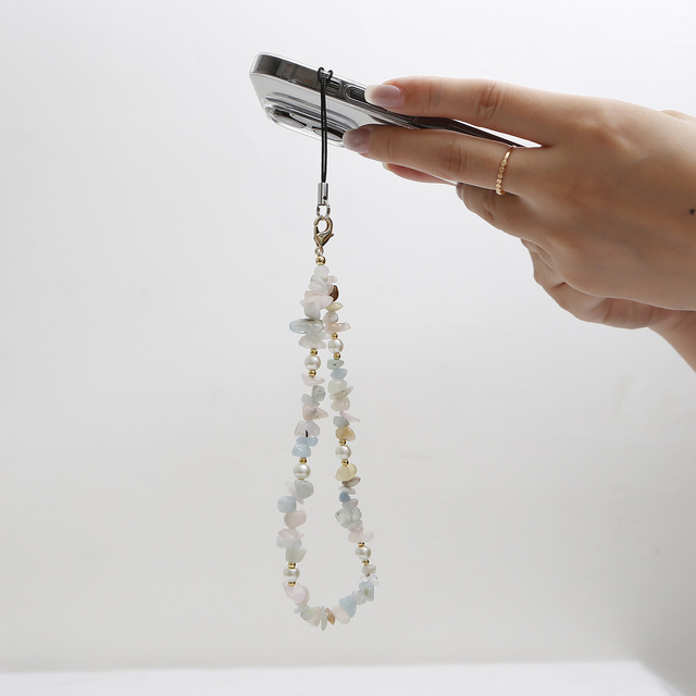 Daily Natural Chip Stone Beaded Phone Strap Pearl Crystal Agate Raw Stone Phone Lanyard Phone Accessories