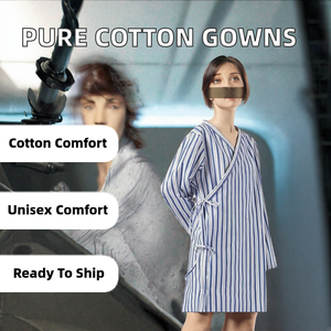 Pure Cotton Unisex Patient <b>Gowns</b> Hospital Pajamas <b>Nursing</b> Woven Fabric Needle Detection Seamless Easy Wear In-Stock - Product Image 2