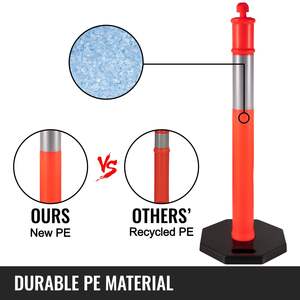 DB Wholesale 5-Pack 44 Inch Orange PE <b>Traffic</b> Delineator Posts 10 Inch Reflective Band <b>Traffic</b> <b>Warning</b> <b>Products</b> Kit - Product Image 2