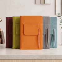 Carnet en cuir professionnel avec pochette externe pour cartes, porte-stylo, logo personnalisé imprimé, bloc-notes de bureau