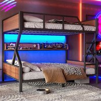Lit superposé industriel complet avec étagères de rangement, lumières LED, gain de place, en métal, pour enfants, adolescents, dortoir, ODM/OEM
