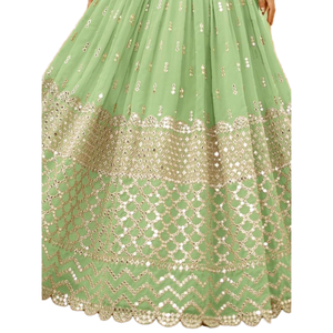 Impresionante Pista Green Sequins Georgette Recepción Wear Lehenga Choli Increíble para ocasiones especiales - Product Image 1