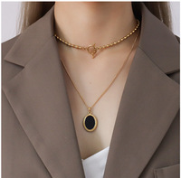 Csja — bijoux empilants pour femmes, Long collier avec pendentif ovale en pierre de forme Antique
