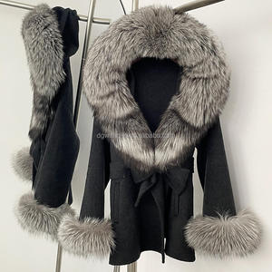 <span class=keywords><strong>Manteau</strong></span> d'<span class=keywords><strong>hiver</strong></span> haut de gamme pour <span class=keywords><strong>femme</strong></span>, veste en laine, col en fourrure de renard double face, ceinture surdimensionnée, <span class=keywords><strong>capuche</strong></span> fermée, style long - Product Image 4
