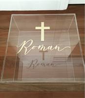 Boîte de baptême en acrylique transparente sur mesure avec autocollant en feuille