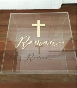 <span class=keywords><strong>Caja</strong></span> <span class=keywords><strong>de</strong></span> Acrílico Transparente Personalizada para <span class=keywords><strong>Bautizo</strong></span> con Adhesivo Metálico - Product Image 5