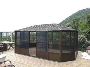 Lussuoso <span class=keywords><strong>Gazebo</strong></span> Grande 4x6m in Legno Effetto Legno e Lega di Alluminio Nero di Alta Gamma Impermeabile Parasole - Product Image 4