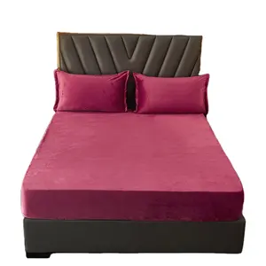 Extra Soft Fleece Velvet Plush Bedsheet Pillow Case Deep Pockets Full Fitted Sheet Single Double King Size Bed Sheets