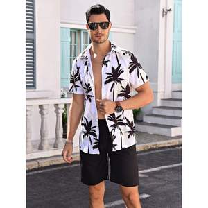 ชุดเสื้อเชิ้ตแขนสั้นพิมพ์ลายทรอปิคอลและกางเกงขาสั้นสำหรับผู้ชาย ผ้าโพลีเอสเตอร์ระบายอากาศได้ดี - Product Image 4