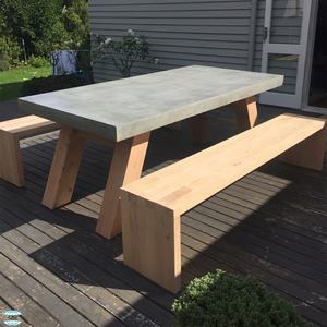 Ensemble de mobilier de jardin traditionnel en béton et ciment résistant à la corrosion, style décoratif moderne, table à manger, 6 pièces - Product Image 4