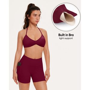 Sujetador deportivo FOXA Halter para mujer, acolchado, con tiras, espalda abierta, top corto para entrenamiento, gimnasio, absorbe el sudor, licra, poliéster - Product Image 3