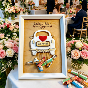Porta Regalo in Denaro Personalizzato per Matrimonio - Cornice Portafoto in Legno a Forma di <span class=keywords><strong>Auto</strong></span> Incisa su Misura, Regalo Nuziale per Sposi - Product Image 2