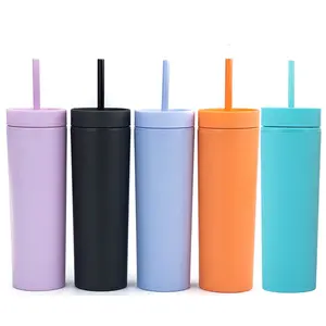 14oz 16 oz 450ml pastel classic acrylic skinny double wall tumbler plastic tumbler cups with dome lid and straws