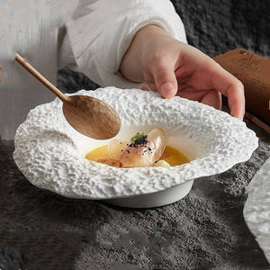 Céramique Texture Roche Blanche Grande <span class=keywords><strong>Assiette</strong></span> À Salade Assiettes À Soupe Aux Champignons Ménagers Club Restaurant Assiettes À Manger Profonde - Product Image 1
