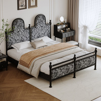 Lit en bois massif américain vieux Paris rétro français colonne romaine chambre à dossier haut lit double en velours