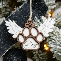Nouveauté transfrontalière : Pendentif commémoratif 3D en buis Ailes d'ange et Patte de chien, design moderne et épuré, pour décoration de Noël et de la maison