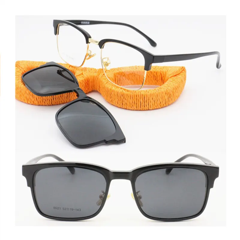 Gafas de sol polarizadas con clipon magnético para hombre, lentes de sol masculinas con combinación de metal TR90 8021