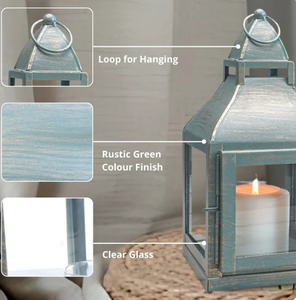 Juego de farolillos hechos a mano de Miami, acabado rústico verde al atardecer, farolillos decorativos de Metal de 11,4 pulgadas y 10,8 pulgadas - Product Image 3