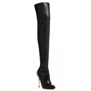 Bottes hautes pour femmes, design concis, grande taille 43, au-dessus du genou, avec fermeture éclair arrière, talon fin, bottines longues - Product Image 2