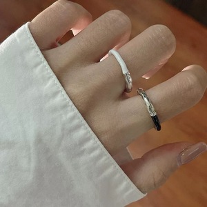 Black Glaze Texture Lava <b>Ring</b> S925 Sterling Silver Women's Fashion Minimalist <b>Open</b> Design Everyday Wear - Product Image 3