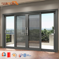 Ensemble de portes coulissantes doubles en aluminium noir avec moustiquaire pour balcon et patio extérieur de villa moderne