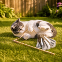 Jouet interactif pour chat en fourrure de lapin naturelle, canne à pêche, jouet de chasse d'intérieur, fournisseur en gros OEM ODM