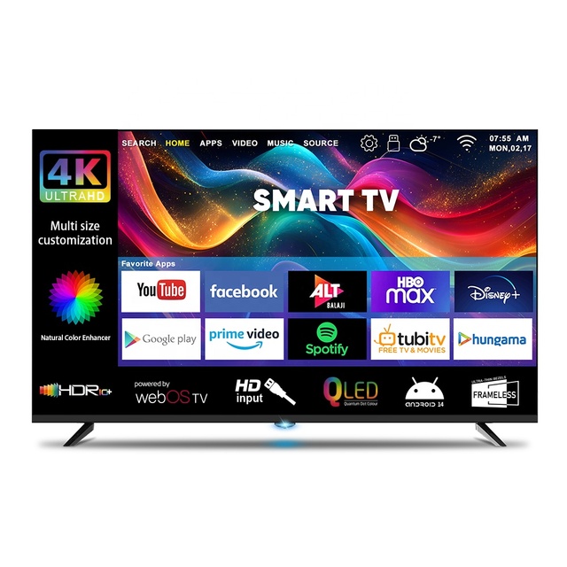 Manufacturer Direct Sale 4K Ultra HD Smart LED TV 32-100 Inch Tempered Glass 120Hz Refresh Rate 8K Definition HDTV Commercial