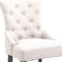 Chaise de salle à manger en cuir capitonnée beige, dossier capitonné, pieds en bois massif foncé, design moderne Merry MR-DC620, certifiée BSCI