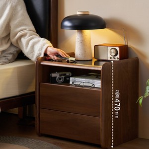 Solid Wood Nightstand Modern Minimalist North American Black <b>Walnut</b> 2 <b>Drawers</b> 1 Compartment Bedroom Storage - Product Image 4