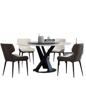 Juego <span class=keywords><strong>de</strong></span> Mesa <span class=keywords><strong>de</strong></span> Comedor Convertible Moderno <span class=keywords><strong>de</strong></span> Piedra Sinterizada con 6 Sillas, Plato Giratorio Lazy Susan, Base <span class=keywords><strong>de</strong></span> Acero al Carbono, para Familias Grandes, Ensamblado - Product Image 5