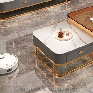 Tavolino da Caffè Moderno in Ferro Battuto e Vetro Tavolino <span class=keywords><strong>Quadrato</strong></span> Dorato di Produzione Cinese per Soggiorno - Product Image 2