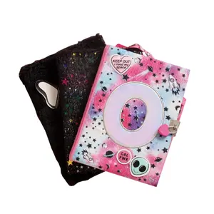 Cute plush cover notebook with lock and key customizable a5 diary for girl and gift