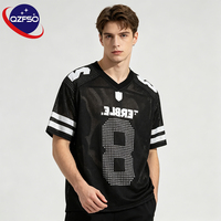 QZFSO Maillot de football personnalisé à sublimation, coupe ample, uniforme de football américain, haut en tissu maillé avec strass, maillot de rugby sportif