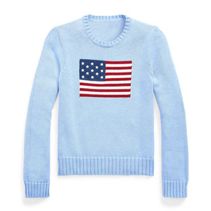 Wholesale Custom 100%Cotton Soft Women <strong>Knit</strong> <strong>Sweater</strong> USA Flag Intarsia Pullover Winter Spring Chunky Knitwear High-Quality OEM - Product Image 3