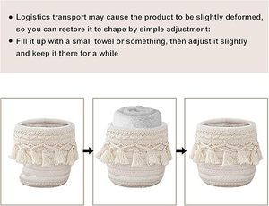 Panier de rangement en <span class=keywords><strong>corde</strong></span> de coton bicolore, petit organisateur tissé en macramé avec franges pour la chambre de bébé, le bureau, les articles divers et les outils de maquillage - Product Image 6
