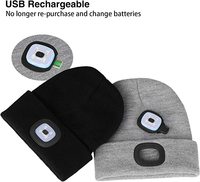 Venta al por mayor Unisex Beanie Hat con los regalos ligeros USB recargable 4 LED Cap