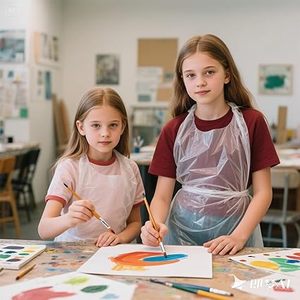 Huamaohengchun 50-Piece Disposable Eco-Friendly <b>Biodegradable</b> Kids Plastic Aprons Waterproof Oil-Resistant for Painting Cooking - Product Image 6