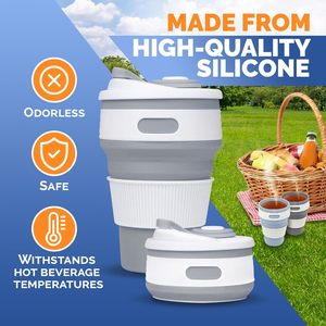 Eco Friendly BPA Free Portable Silicone Foldable Reusable Travel Mug with Lid & Straw Leak-Proof Dishwasher & <b>Microwave</b> Safe - Product Image 3