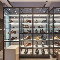 Vitrine de présentation murale à 5 étagères en verre avec éclairage LED pour magasin de détail, idéale pour chaussures, montres, parfums, perruques et articles de fumer