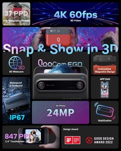 KanDao QooCam EGO 3D Cam - 24MP/8K Photos/4K 60FPS Vidéos Caméra stéréoscopique 3D à affichage instantané, compatible avec les casques PICO4 <span class=keywords><strong>VR</strong></span> - Product Image 5