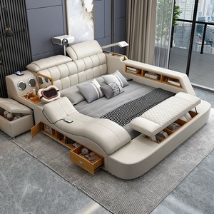 Moderno Letto Matrimoniale Regolabile in Legno con Rivestimento in Vera Pelle, Reclinabile per Camera da Letto, Hotel, Soggiorno, Appartamento - Product Image 2