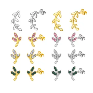 New Plain Hot Selling Stainless Steel Cute Fashionable Stud Leaves Earrings Olive Leaf Design Lady Wholesale Jewelry For Women