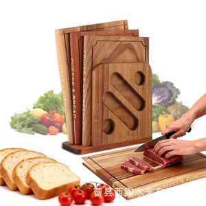 Ensemble de planches à découper en bois d'acacia Xilu en forme de livre avec support de rangement et évier pour viande, poisson, légumes, fromage, pain - Product Image 1